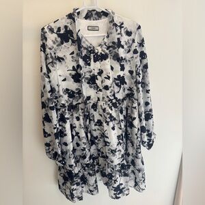 Floral Black and White Blouse